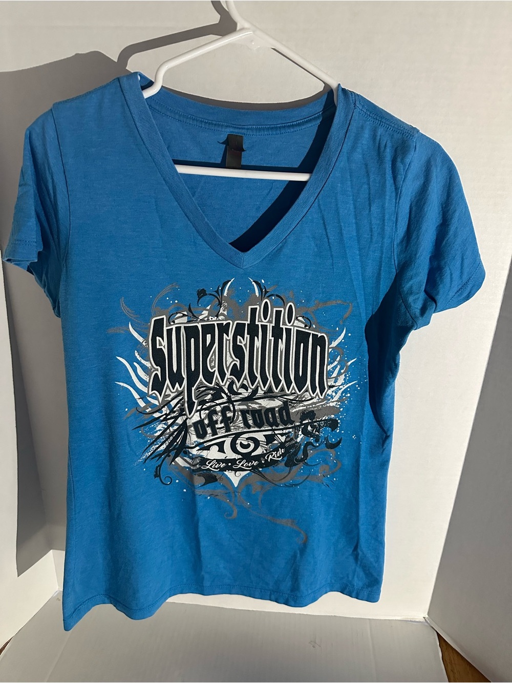 Blue V-Neck 'Superstition' Graphic Tee